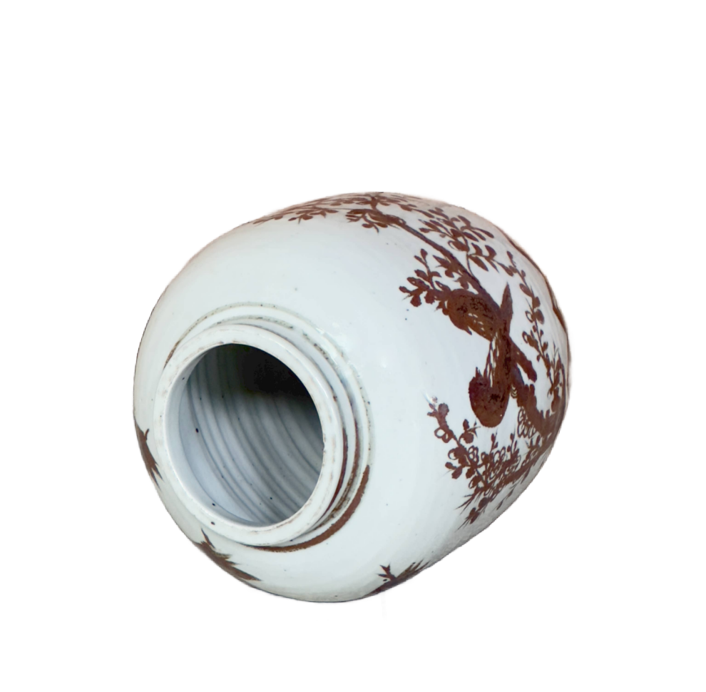 Red and White Copper Underglaze Bird and Flower Barrel Vase
