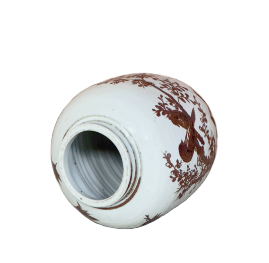 Red and White Copper Underglaze Bird and Flower Barrel Vase
