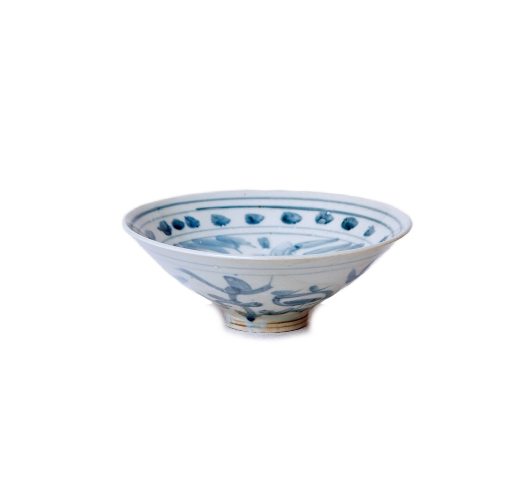 Small Blue and White Porcelain Lotus Conical Bowl