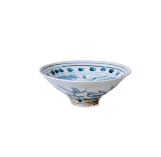 Small Blue and White Porcelain Lotus Conical Bowl