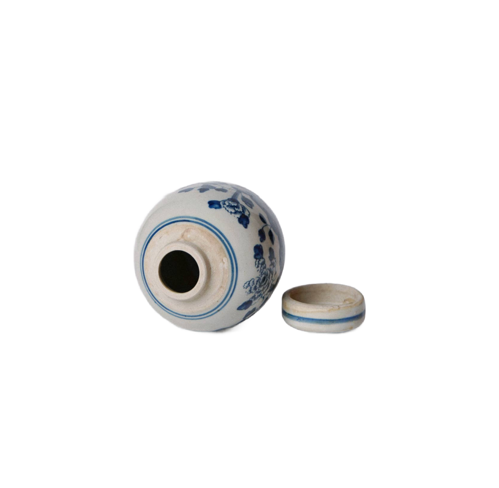 Blue and White Porcelain Mini Peony Floral Round Jar