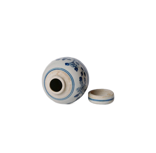 Blue and White Porcelain Mini Peony Floral Round Jar