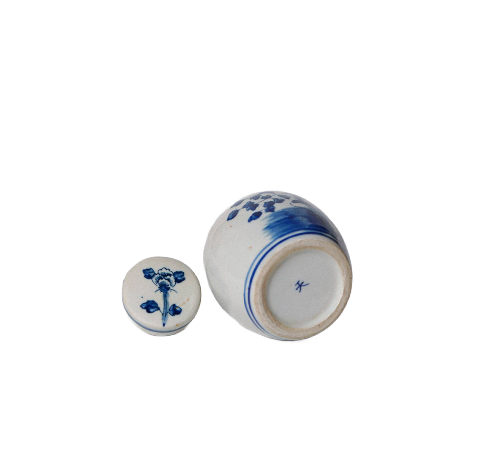Blue and White Porcelain Mini Peony Floral Round Jar