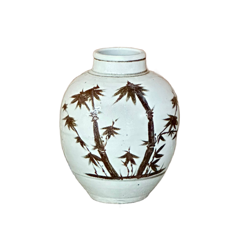 Red and White Copper Underglaze Songbirds Barrel Vase
