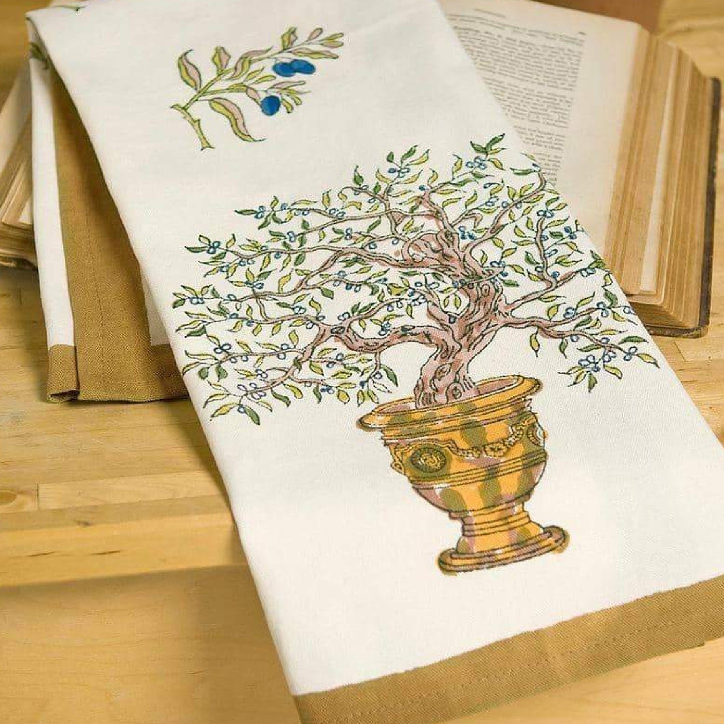 Olive Tree Khaki/Blue Tea Towel