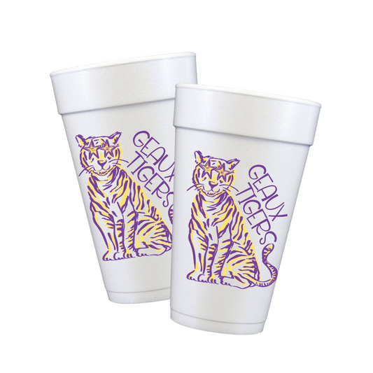 Purple & Gold Tiger Styrofoam Cups