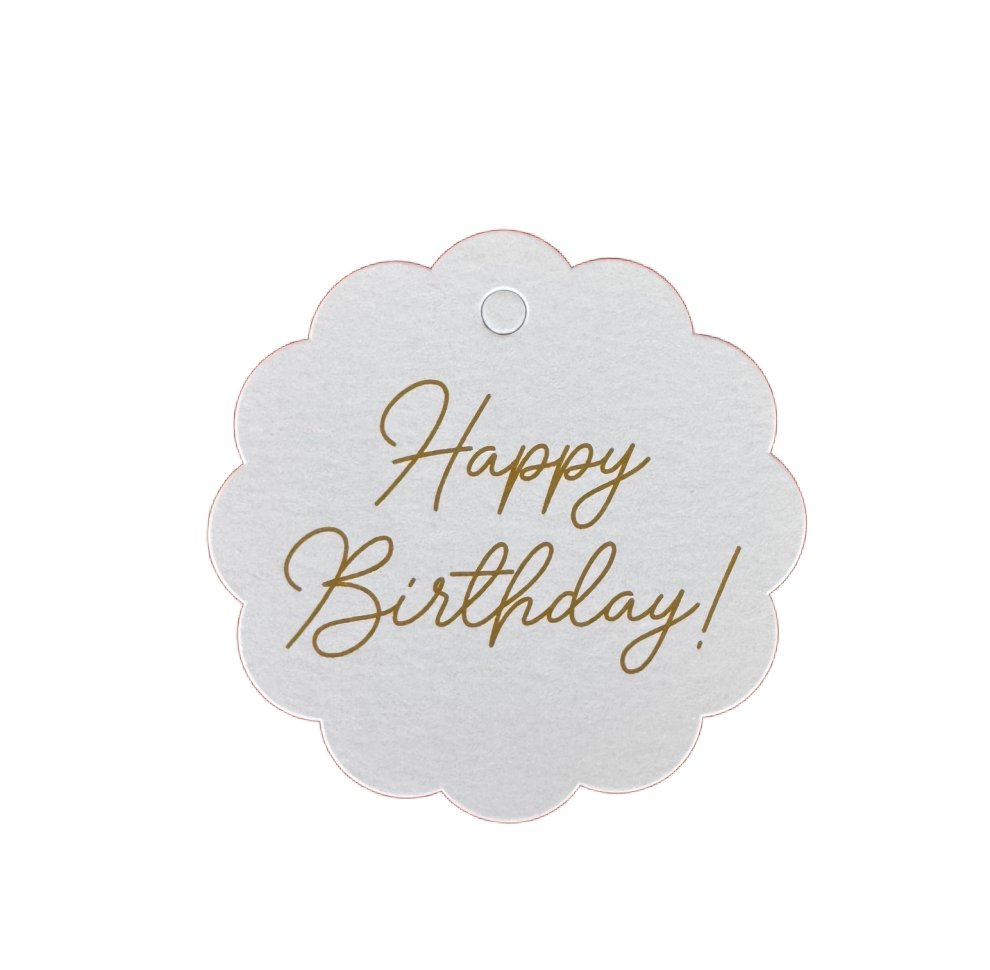 Round Scallop Edge Gold Happy Birthday Gift Tag