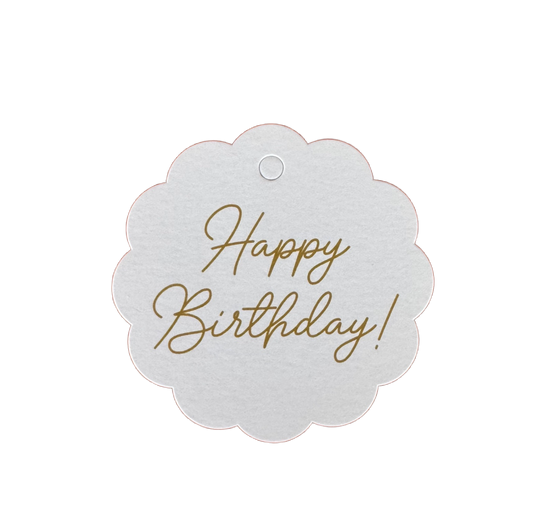 Round Scallop Edge Gold Happy Birthday Gift Tag