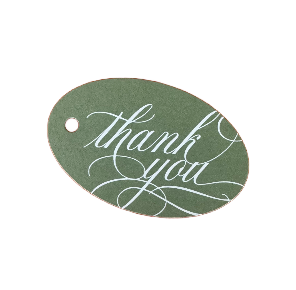 Oval Moss Green Thank You Gift Tag