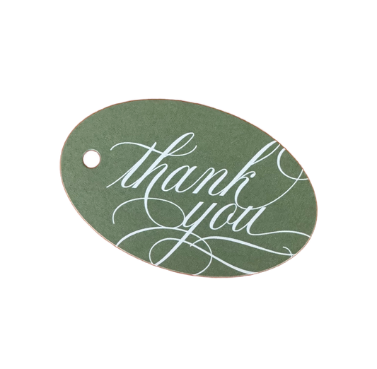 Oval Moss Green Thank You Gift Tag