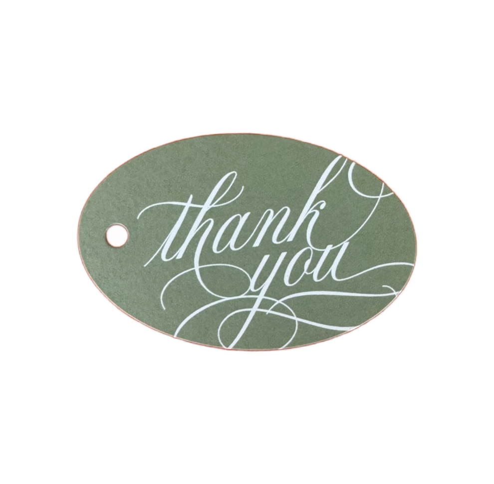 Oval Moss Green Thank You Gift Tag