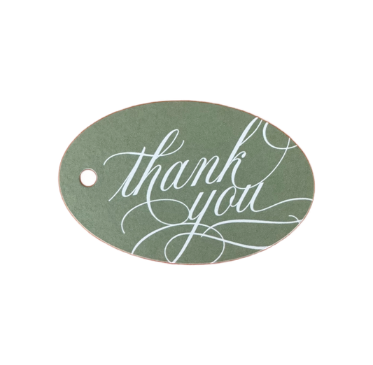 Oval Moss Green Thank You Gift Tag