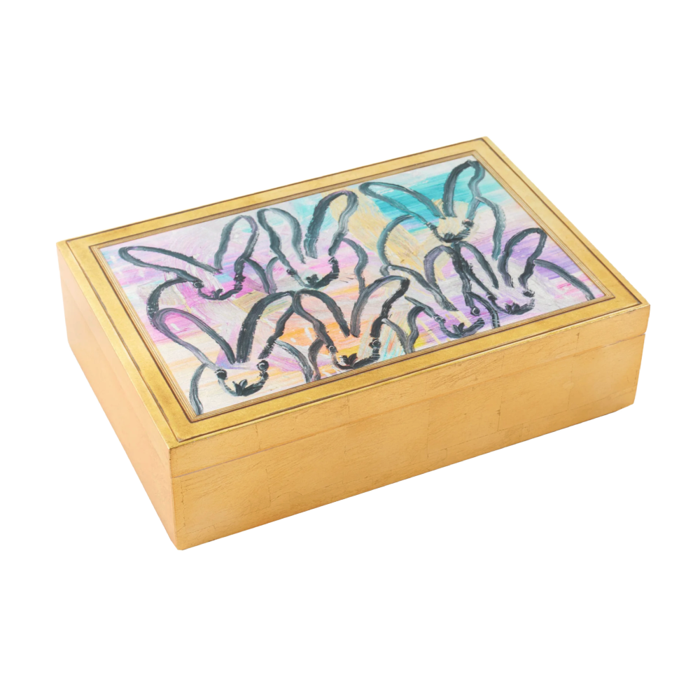 Hunt Slonem | Framed Bunnies Golf Leaf Lacquer Box
