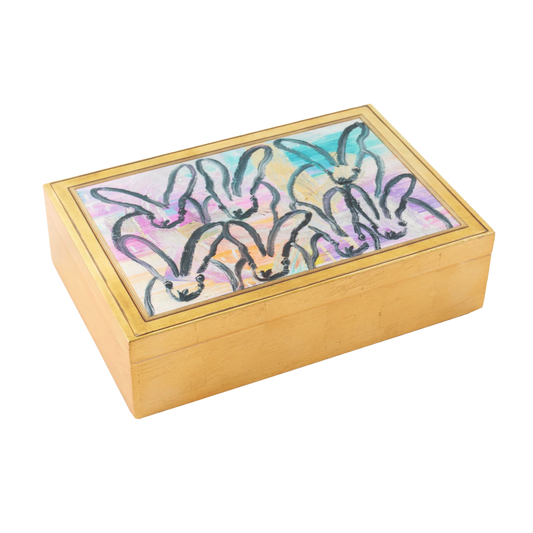 Hunt Slonem | Framed Bunnies Golf Leaf Lacquer Box