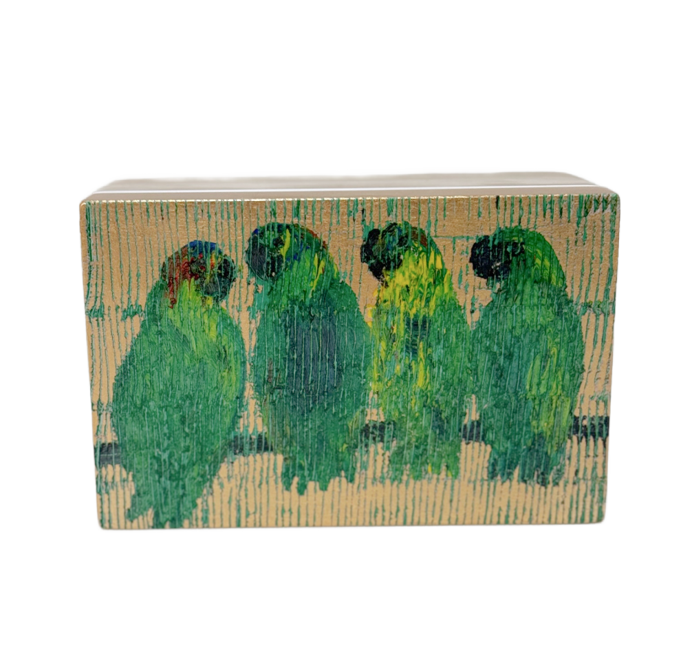 Hunt Slonem | Parrot Quartet Gold Leaf Lacquer Box