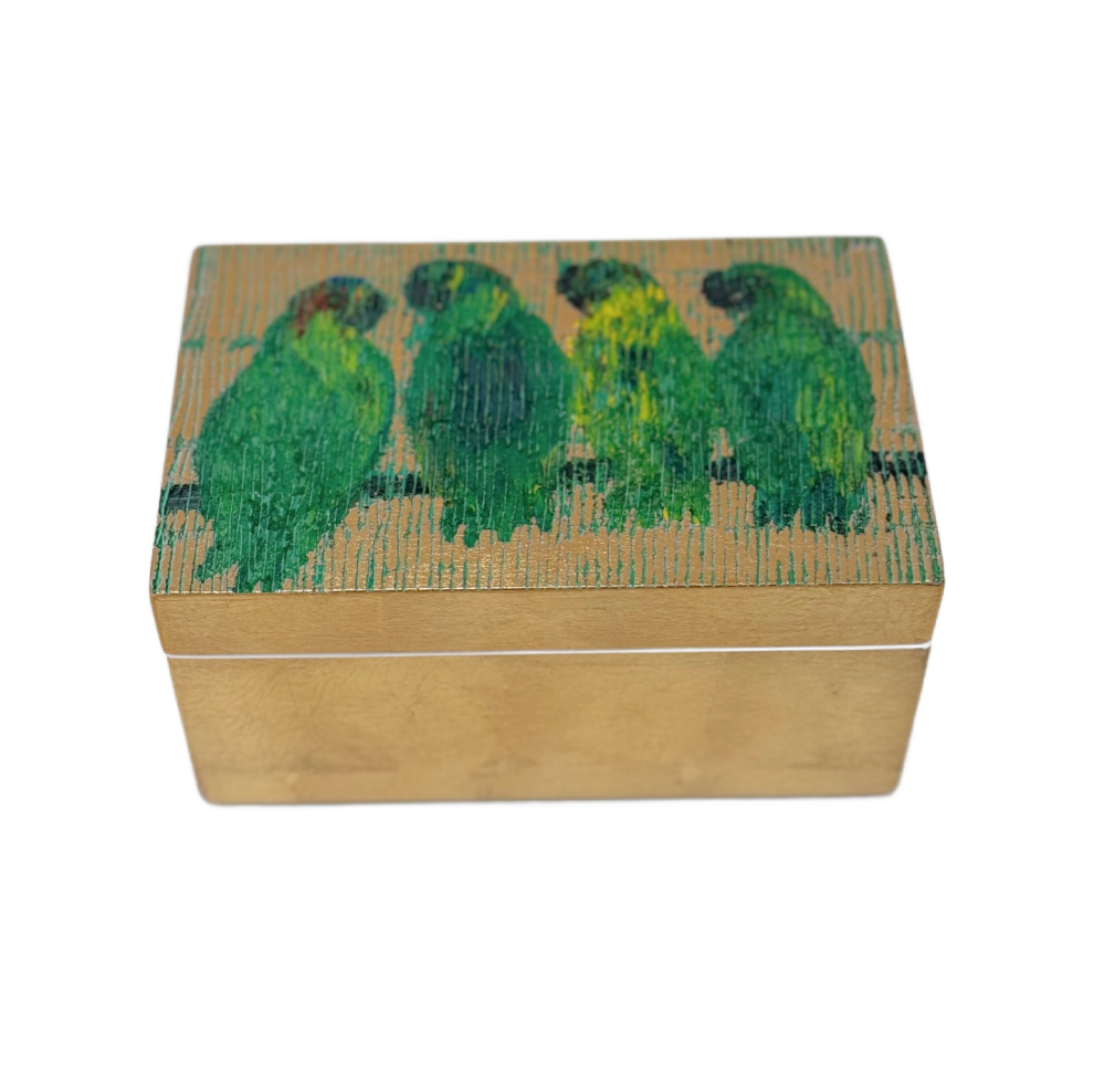 Hunt Slonem | Parrot Quartet Gold Leaf Lacquer Box