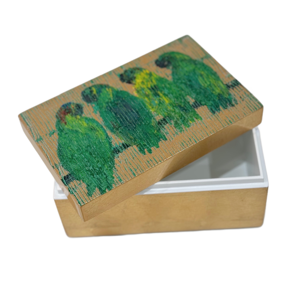 Hunt Slonem | Parrot Quartet Gold Leaf Lacquer Box