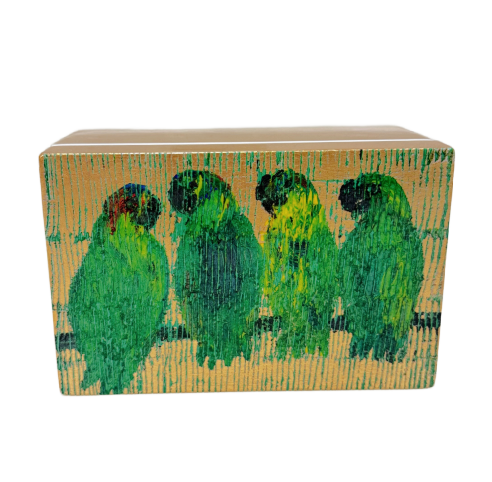 Hunt Slonem | Parrot Quartet Gold Leaf Lacquer Box