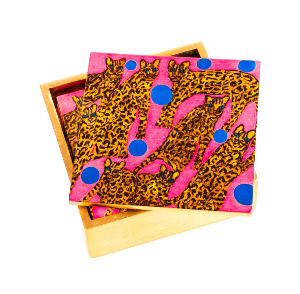 Hunt Slonem | Pretty In Pink Ocelot Coaster Box