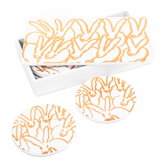 Hunt Slonem | Rabbit Run White with Gold Coaster Box