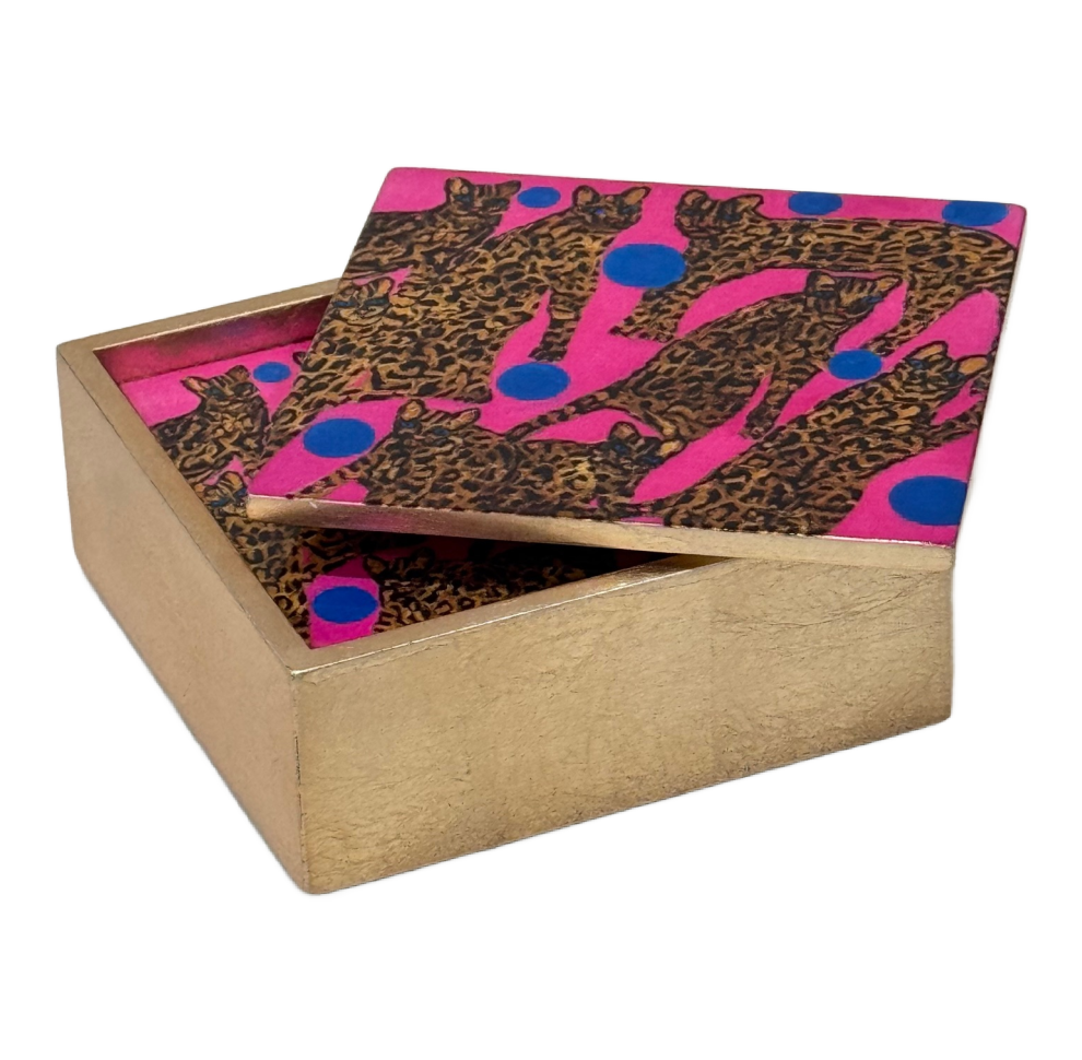 Hunt Slonem | Pretty In Pink Ocelot Coaster Box