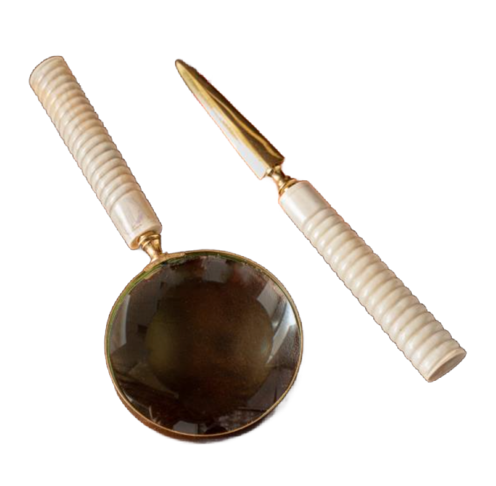 White Horn Letter Opener and Magnifying Set