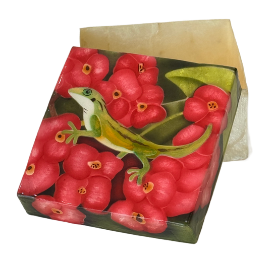 Lizard Pink Flowers Capiz Shell Box