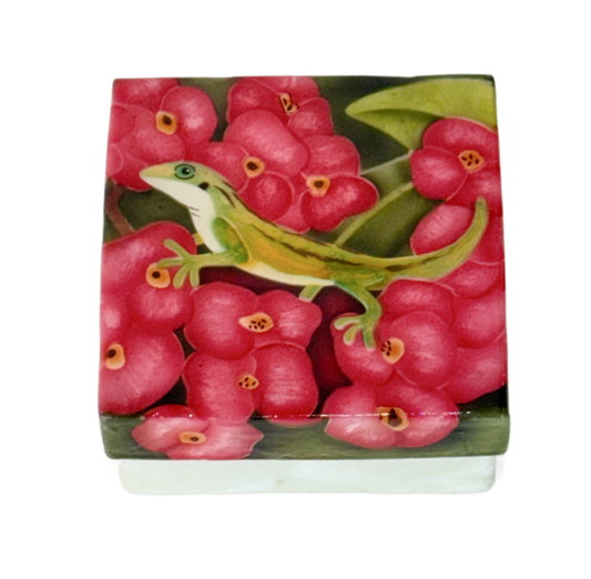 Lizard Pink Flowers Capiz Shell Box