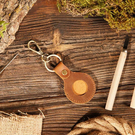 AirTag Case | Genuine Leather | Leather AirTag Keychain: Light Brown