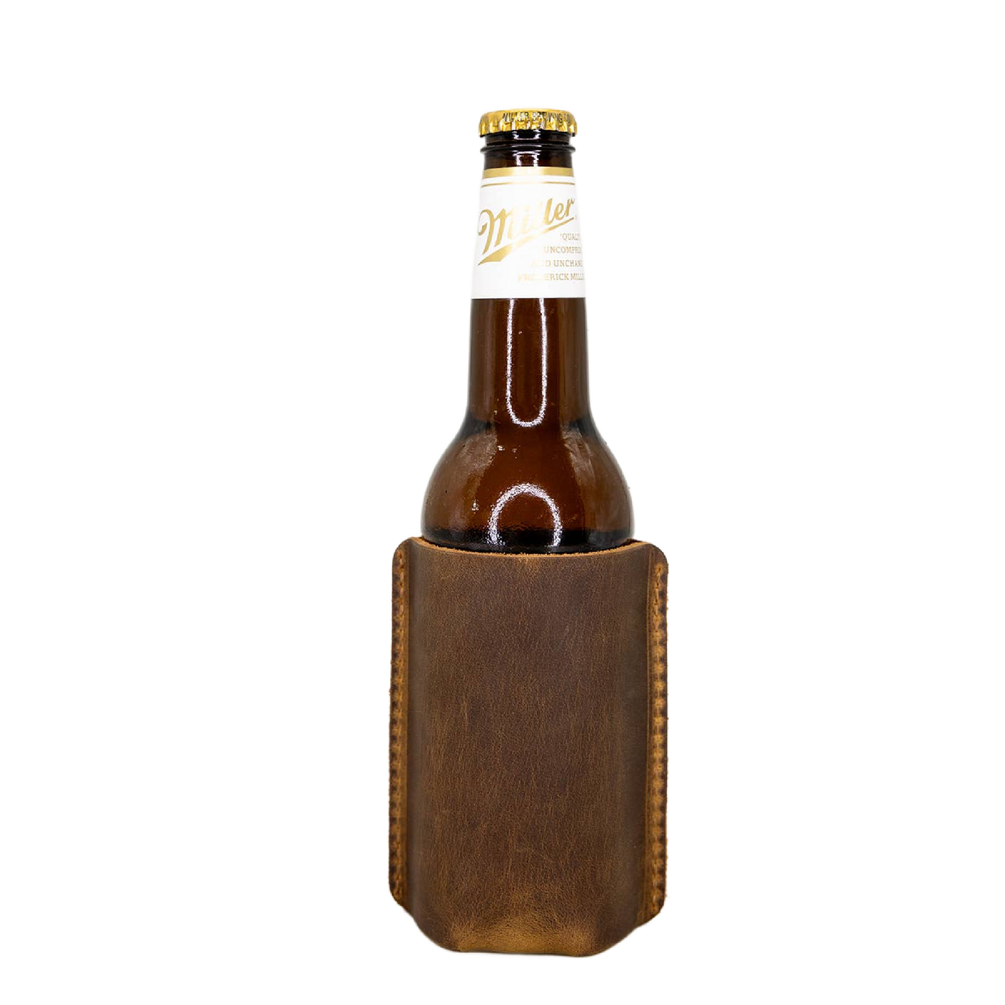 Leather Sewn Can Cooler: Bottle