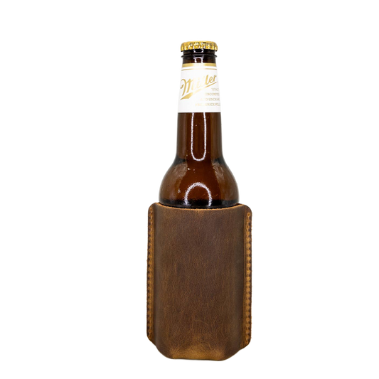 Leather Sewn Can Cooler: Bottle