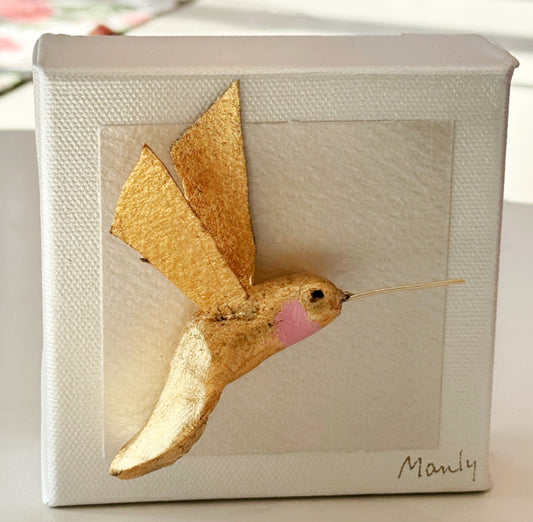 Gold Hummingbird Blush 4x4 Canvas