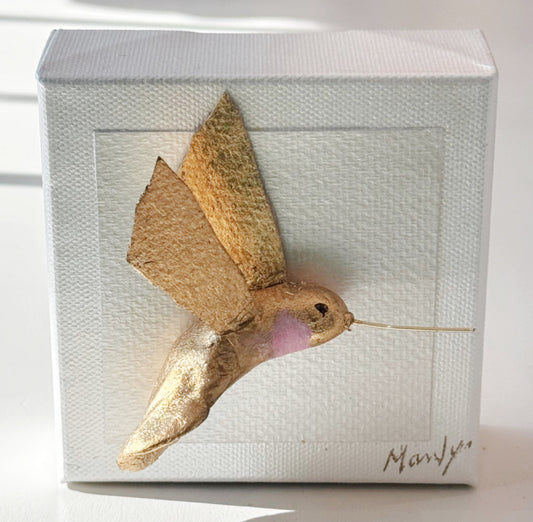 Gold Hummingbird Blush 4x4 Canvas