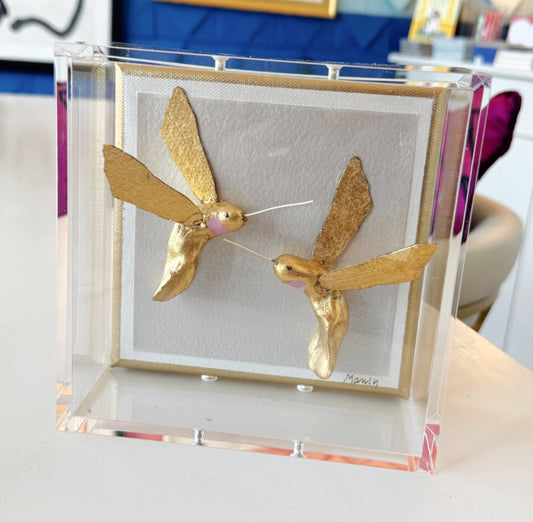 Hummingbird Gold Blush 6x6 Shadowbox