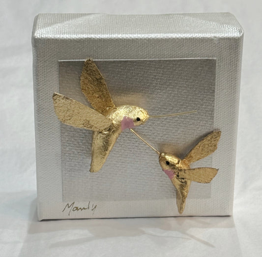 Gold Hummingbirds Blush 4x4 Canvas