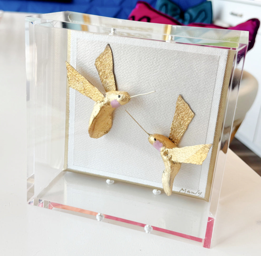 Hummingbird Gold Blush 6x6 Shadowbox