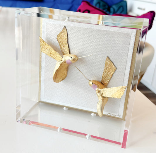 Hummingbird Gold Blush 6x6 Shadowbox