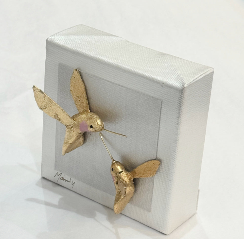 Gold Hummingbirds Blush 4x4 Canvas