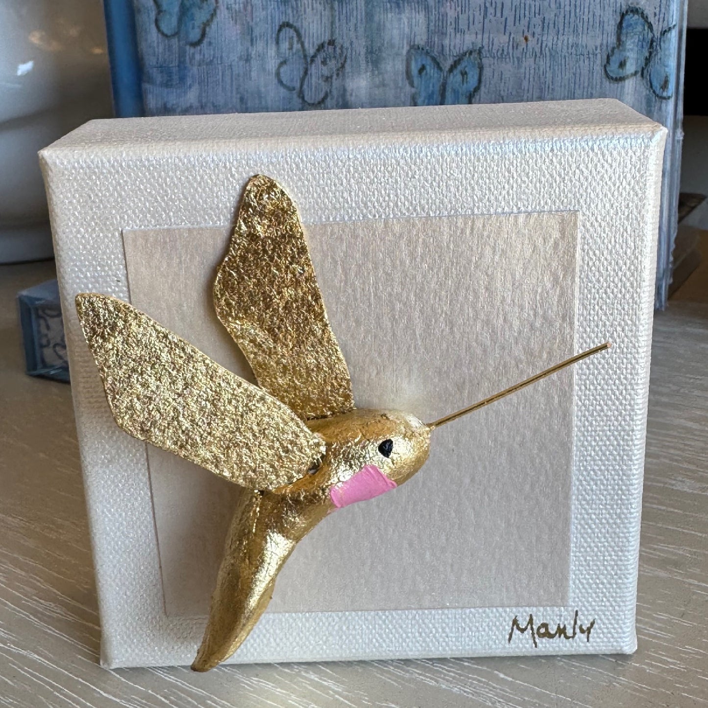 Gold Hummingbird Blush 4x4 Canvas