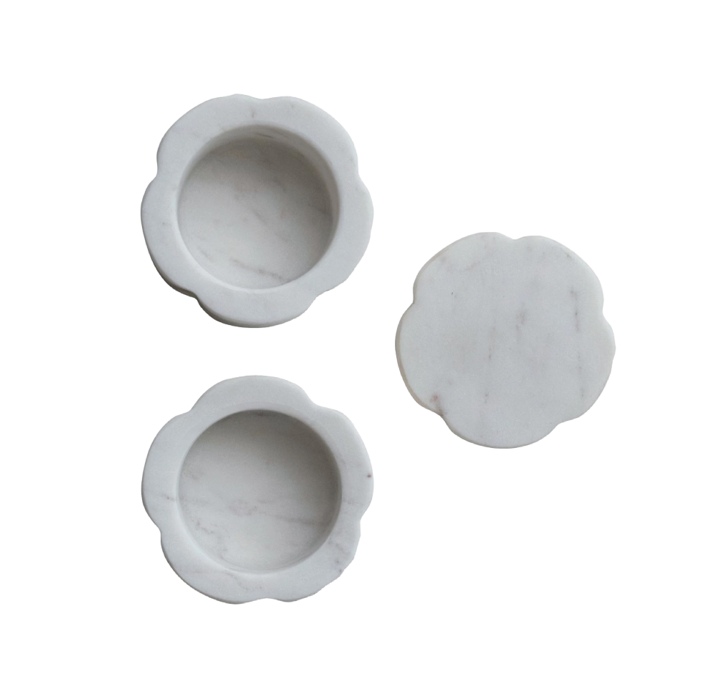 Marble Scalloped Stackable Pinch Pots w/ Lid