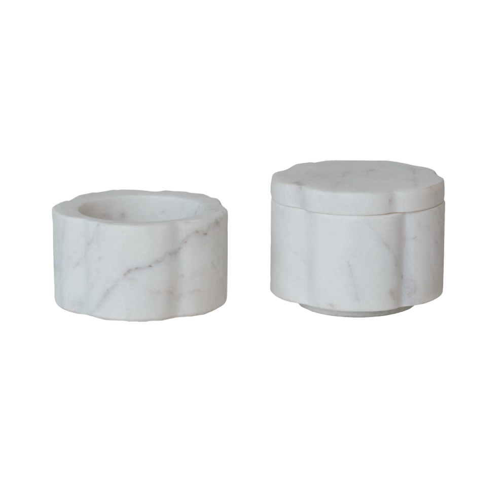 Marble Scalloped Stackable Pinch Pots w/ Lid