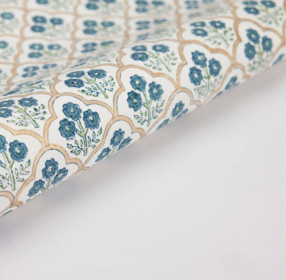 Block Printed Wrapping Paper Sheets - Trellis Indigo