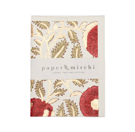 Hand Block Printed Greeting Card - Marigold Glitz Scarlet