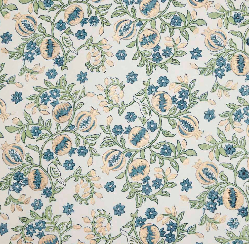Block Printed Wrapping Paper Sheets - Pomegranate Indigo