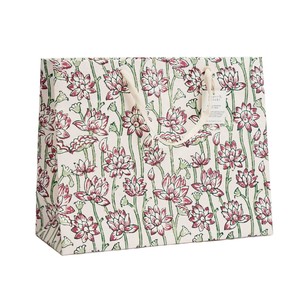 Hand Block Printed Gift Bags (Large) - Cherry