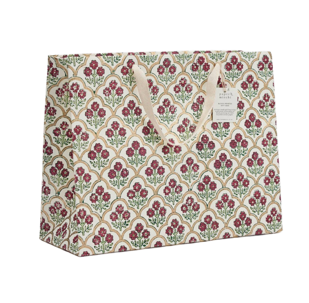 Hand Block Printed Gift Bags (Large) - Cherry