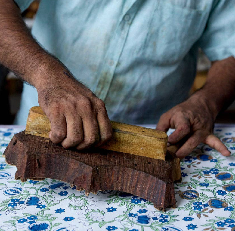 Block Printed Wrapping Paper Sheets - Pomegranate Indigo