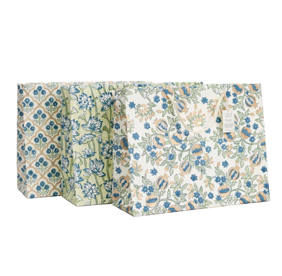 Hand Block Printed Gift Bags (Large) - Indigo