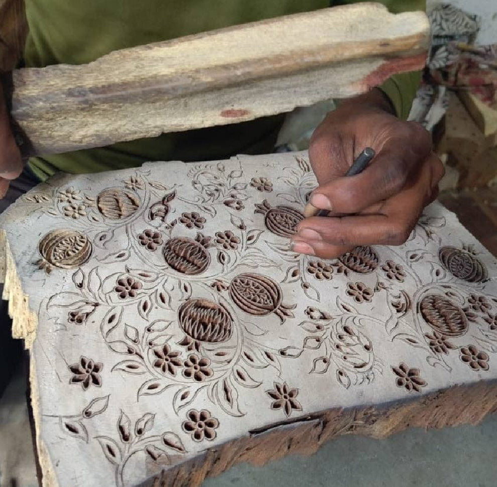 Block Printed Wrapping Paper Sheets - Pomegranate Indigo