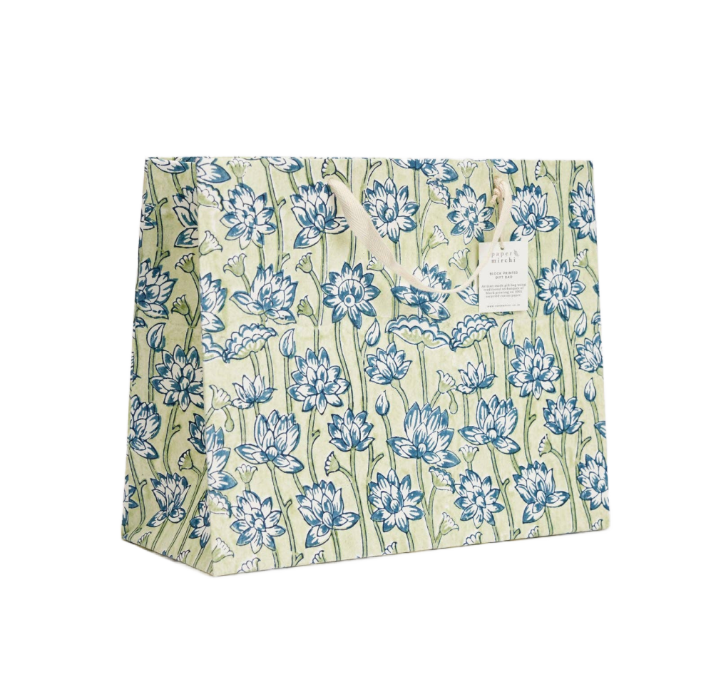 Hand Block Printed Gift Bags (Large) - Indigo